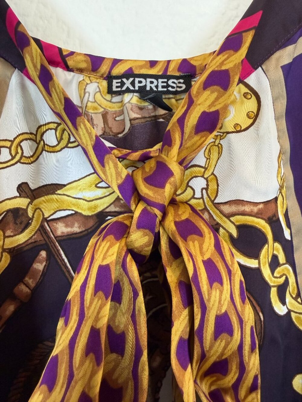Express Tunic Top Flowy Purple White Baroque Western Medium - Picture 5 of 9